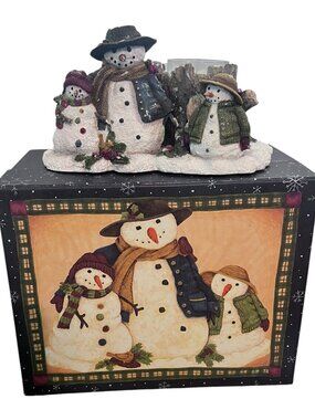 Vintage Lang Snowman Buddies Figural Candle Holder 80221501 By Debi Hron 2000